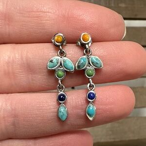 Navajo tribal Native American great shape stamped turquoise lapis 925 earrings